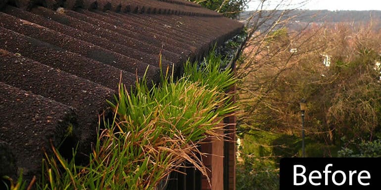 Blocked gutter before AquaClean clearing